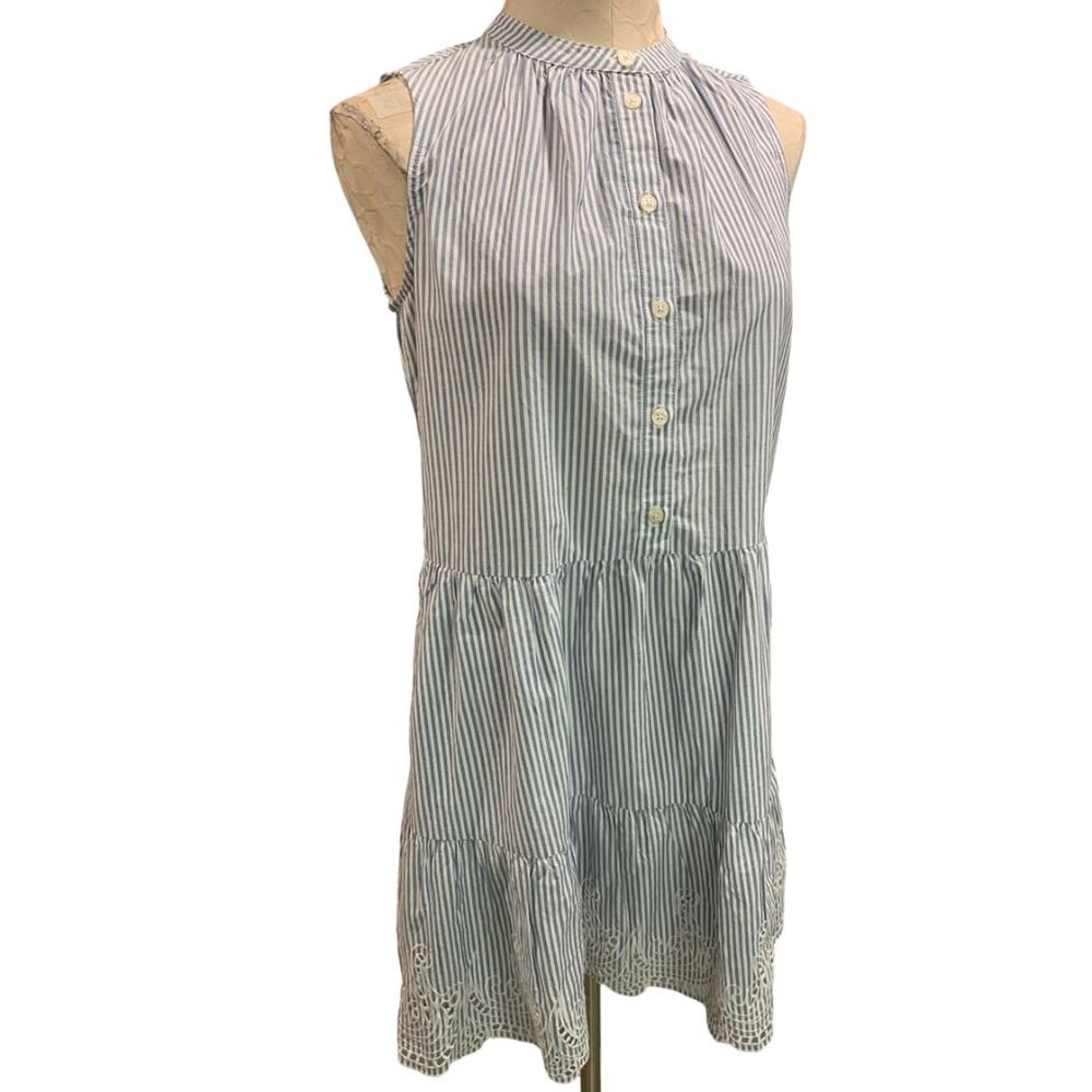Size XS Petite Gap Womens Blue White Striped Cotton Dress Pockets Eyelet Hem